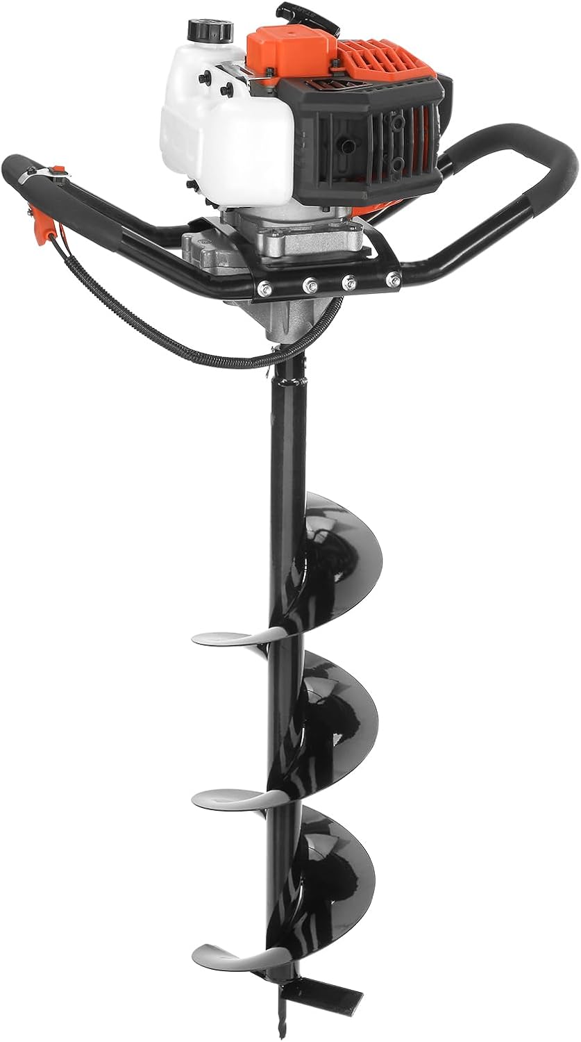 VEVOR Post Hole Digger, 43cc 1250W Auger Post Hole Digger, Gas Powered Earth Digger with 8' Earth Auger Drill Bit, 30 inch Long Alloy Steel Auger, for Farmland, Garden and Plant, EPA Certification