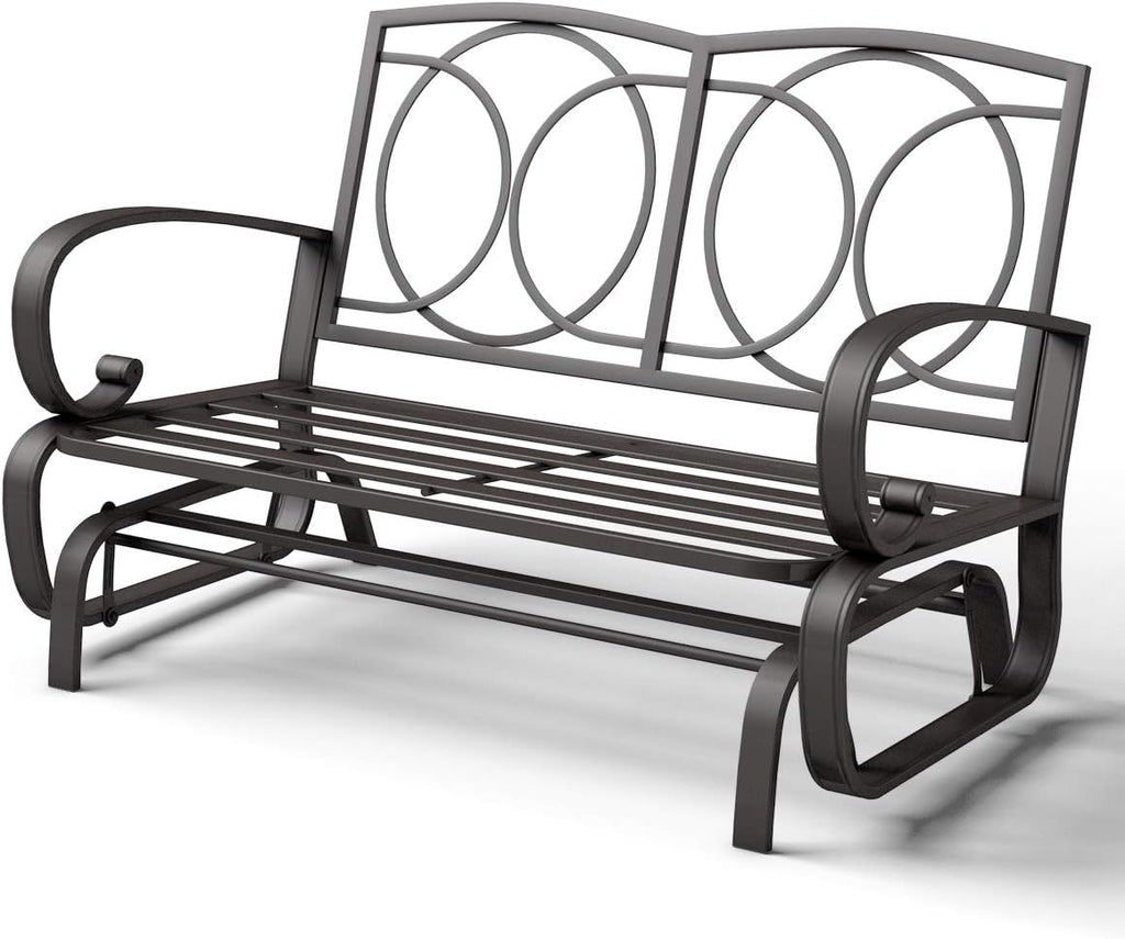 Giantex Outdoor Glider Bench, Patio 2 Person Loveseat with Removable Cushion, Thick Padded Seat, Stable Steel Frame, Outside Glider Swing Chair for Deck, Poolside, Yard, Balcony, Porch, Beige