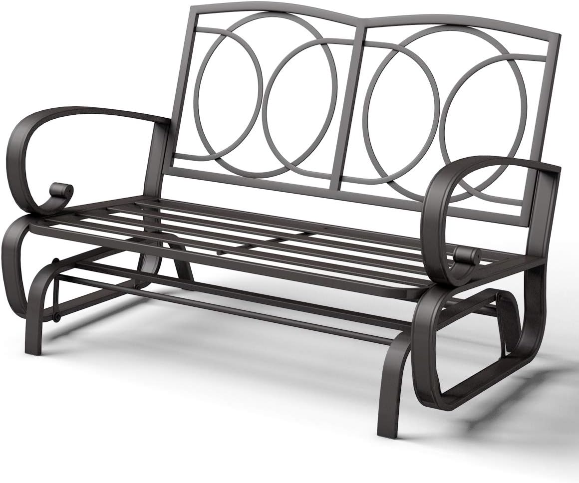 Giantex Outdoor Glider Bench, Patio 2 Person Loveseat with Removable Cushion, Thick Padded Seat, Stable Steel Frame, Outside Glider Swing Chair for Deck, Poolside, Yard, Balcony, Porch, Beige