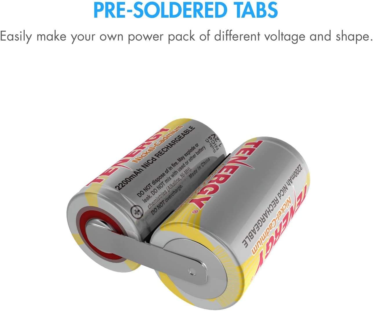 Tenergy 2200mAh Sub C NiCd Battery for Power Tools, 1.2V Flat Top Rechargeable Sub-C Cell Batteries with Tabs, 120 Pack