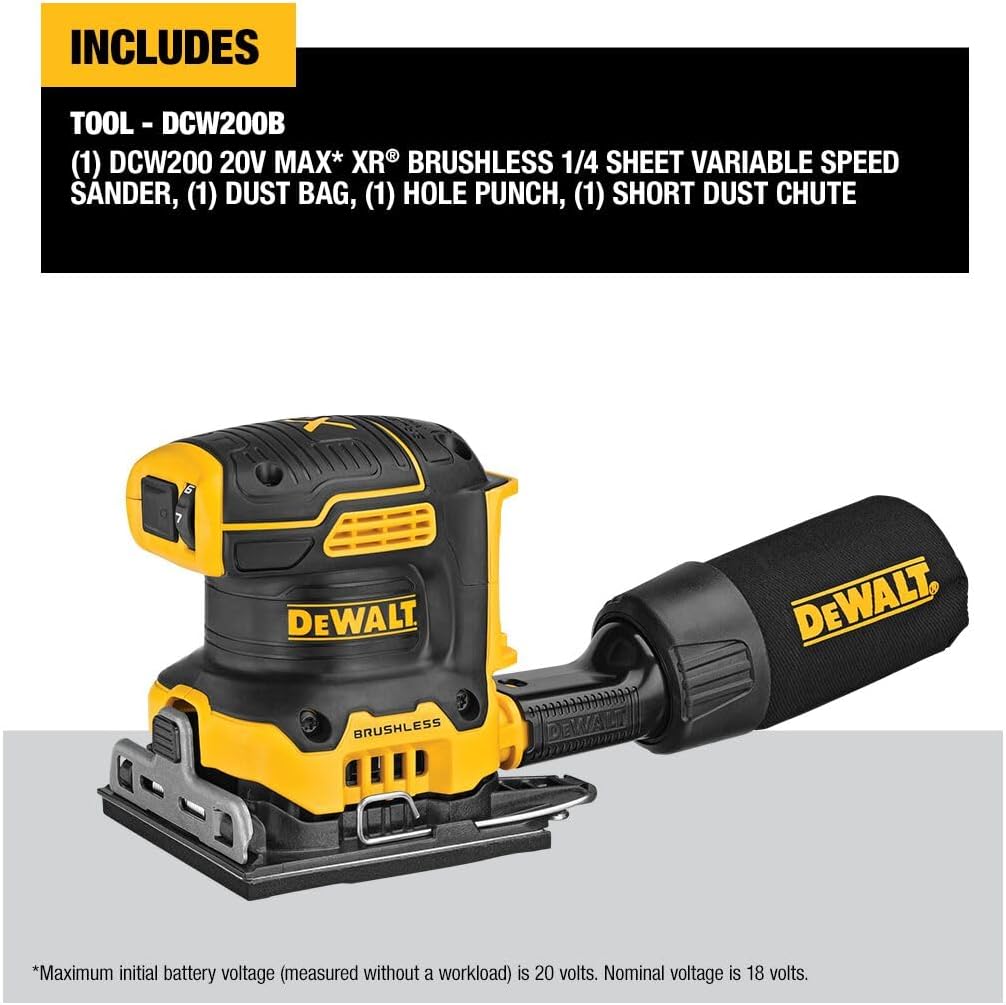 DEWALT 20V MAX XR Brushless Cordless 1/4 Sheet Variable Speed Sander (Tool Only) (DCW200B)