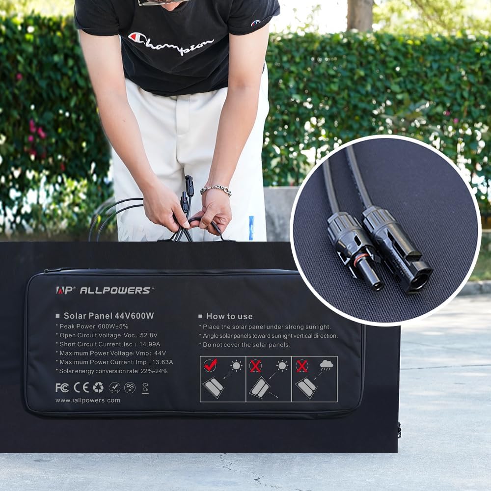 ALLPOWERS SP039 600W Portable Solar Panel, Foldable Solar Charger with 24% High Efficiency Monocrystalline Cells, IP67 Waterproof for Generator RV Camping Motorhome Off-Grid Power Backup