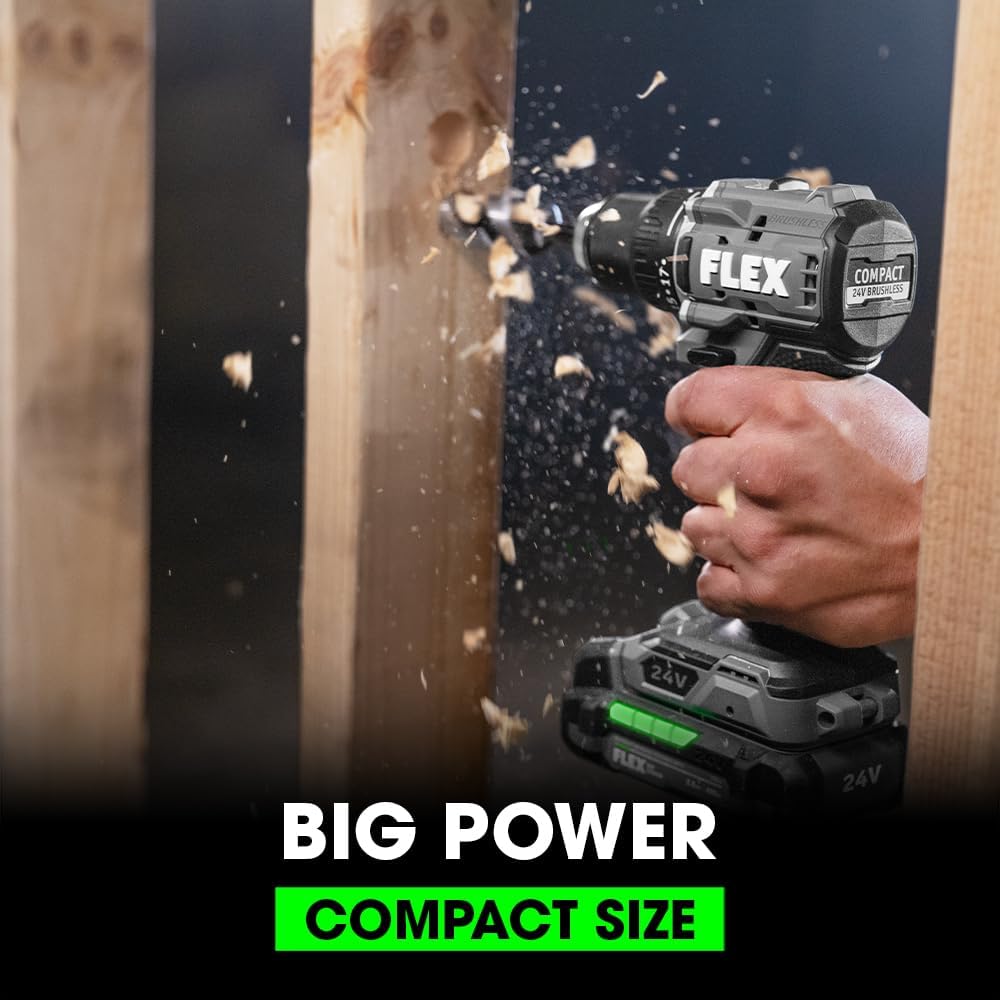 FLEX 24V Brushless Cordless 1/2-Inch 650 In-Lbs Torque 2-Speed Compact Drill Driver Kit with 2.5Ah Lithium Battery and 160W Fast Charger - FX1131-1A