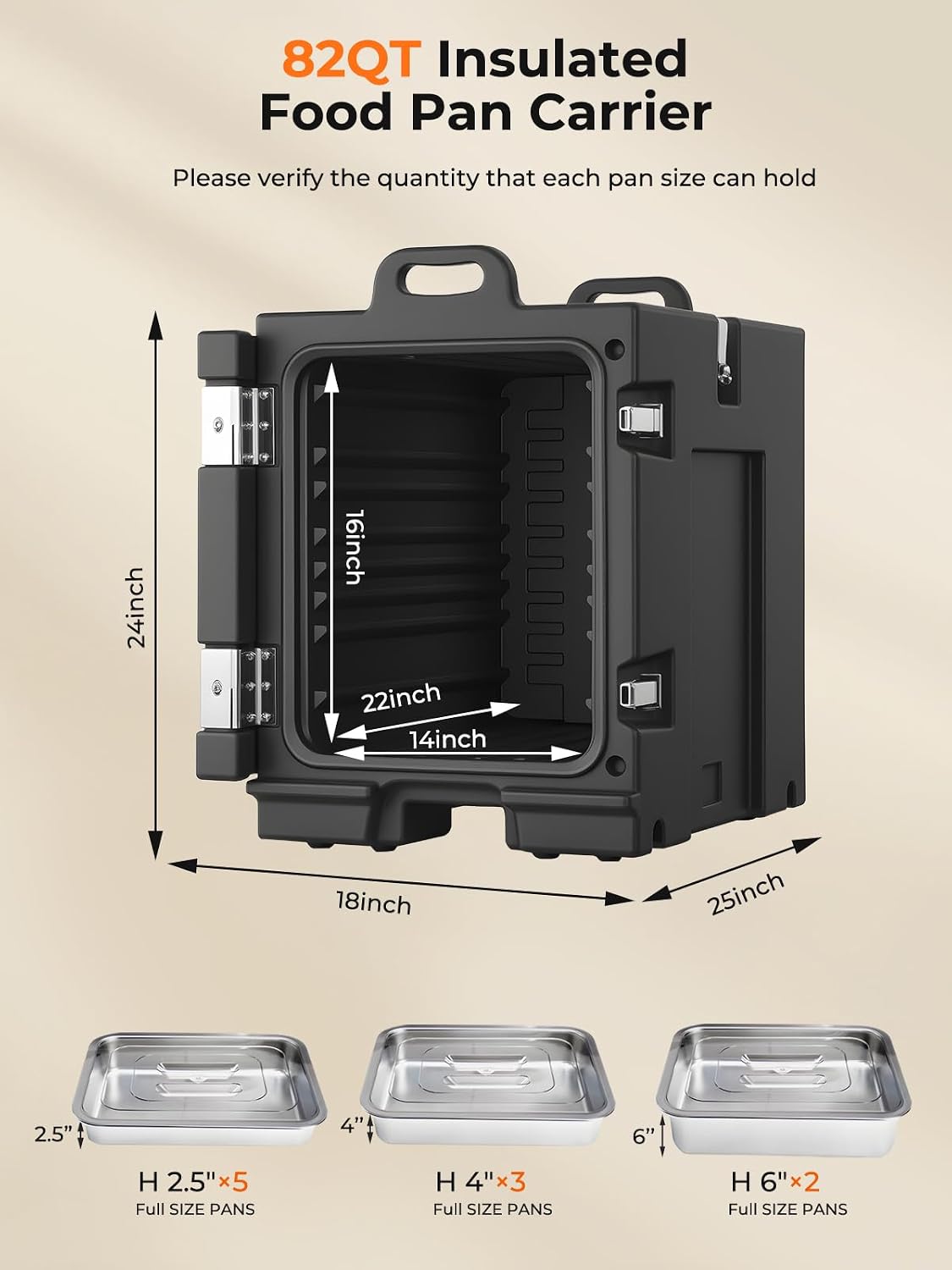 Catering Food Warmer w/Wheels, 82Qt Front Loading Hot Box Food Warmer, LLDPE Insulated Food Pan Carrier w/Handles, Stackable Portable Food Warmer Keep Food Hot for Catering, Party (Pans Not Included)