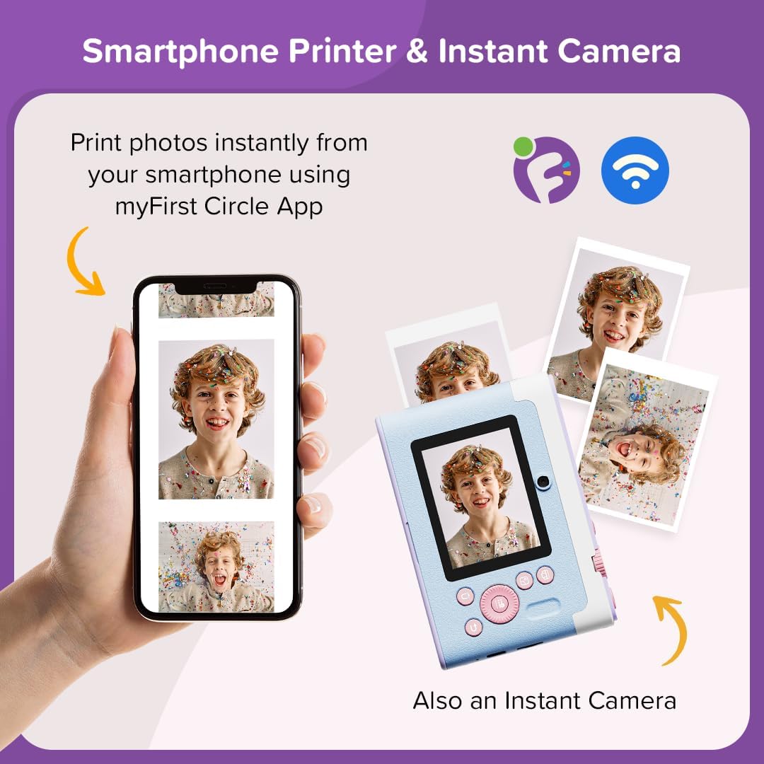 myFirst Camera Insta Lux Instant Print Camera, Real High-Definition Color Prints, WiFi Phone Printing, 5MP Dual Lens, Built-in Filters & Frames, Portable Photo Printer for Kids & Adults (Cotton Candy)