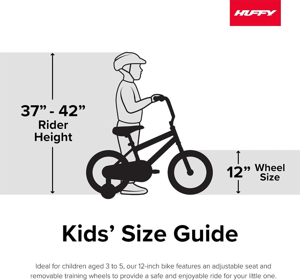 Huffy Kids 12/16 Inch Bikes, Multiple Color Options Available, Ideal for Ages 3+ Years Old, EZ Build Assembly, Removable Training Wheels, Chain Guard for Safety, Fun and Playful Designs