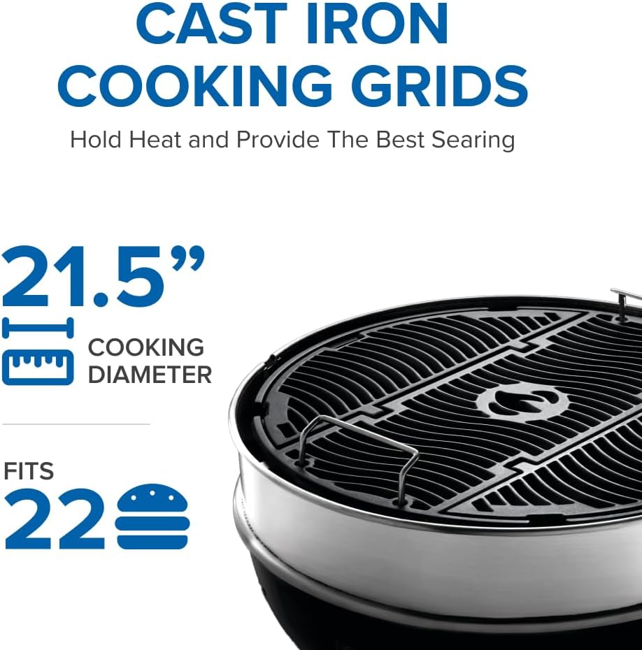 Napoleon PRO22 Professional Charcoal Kettle Grill, Black, Porcelain-Enameled Lid and Bowl, Chrome-Plated Cooking Grid