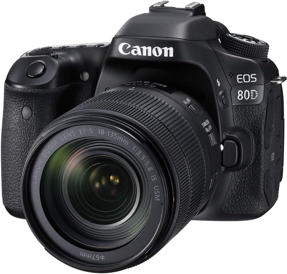 Canon EOS 80D DSLR Camera with 18-135mm Lens (1263C006), 64GB Memory Card, Case, Corel Photo Software, 2 x LPE6 Battery, Charger, Card Reader, LED Light, Filter Kit + More