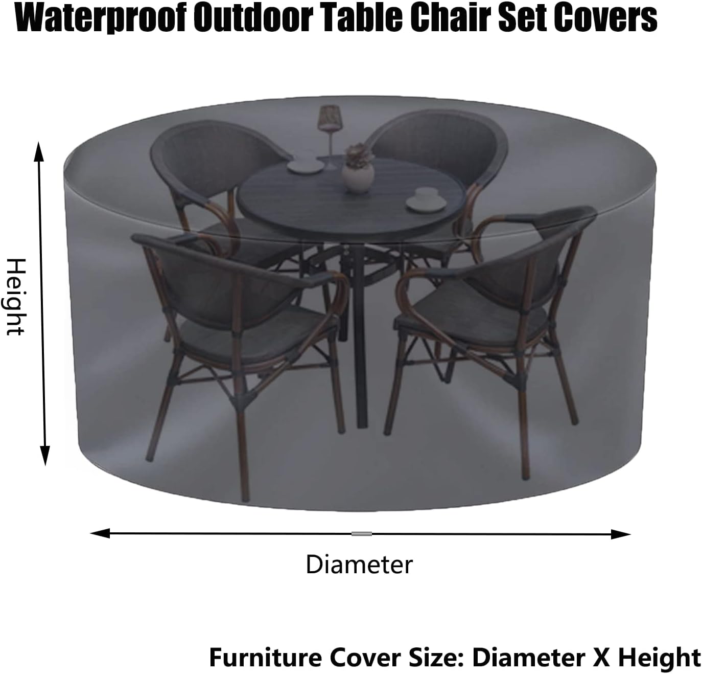 Table and Chairs Set Cover 122' D x 37' H, Outdoor Patio Furniture Covers, Waterproof BBQ Grill Cover, Dust Proof Sofa Cover Furniture Protective Cover (310x95cm)
