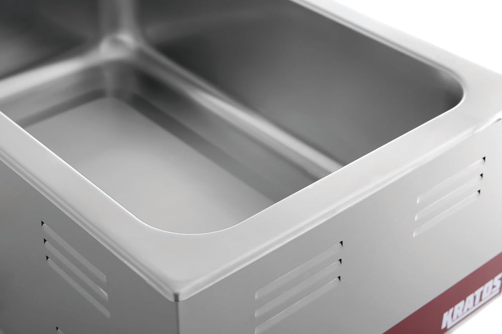 Kratos Commercial Electric Countertop Food Warmer with Two Half Size Hotel Pans and Slotted Lids, 120V, 1200 Watts, Stainless Steel Portable Food Warmer with Pans
