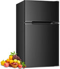 COWSAR 3.2 Cu.Ft Fridge with Freezer, Double Door Compact Fridge for Bedroom, Adjustable Thermostat, Energy-efficient Low Noise Small Refrigerator For Dorm, Office, Bar, RV, Bedroom,Commercial