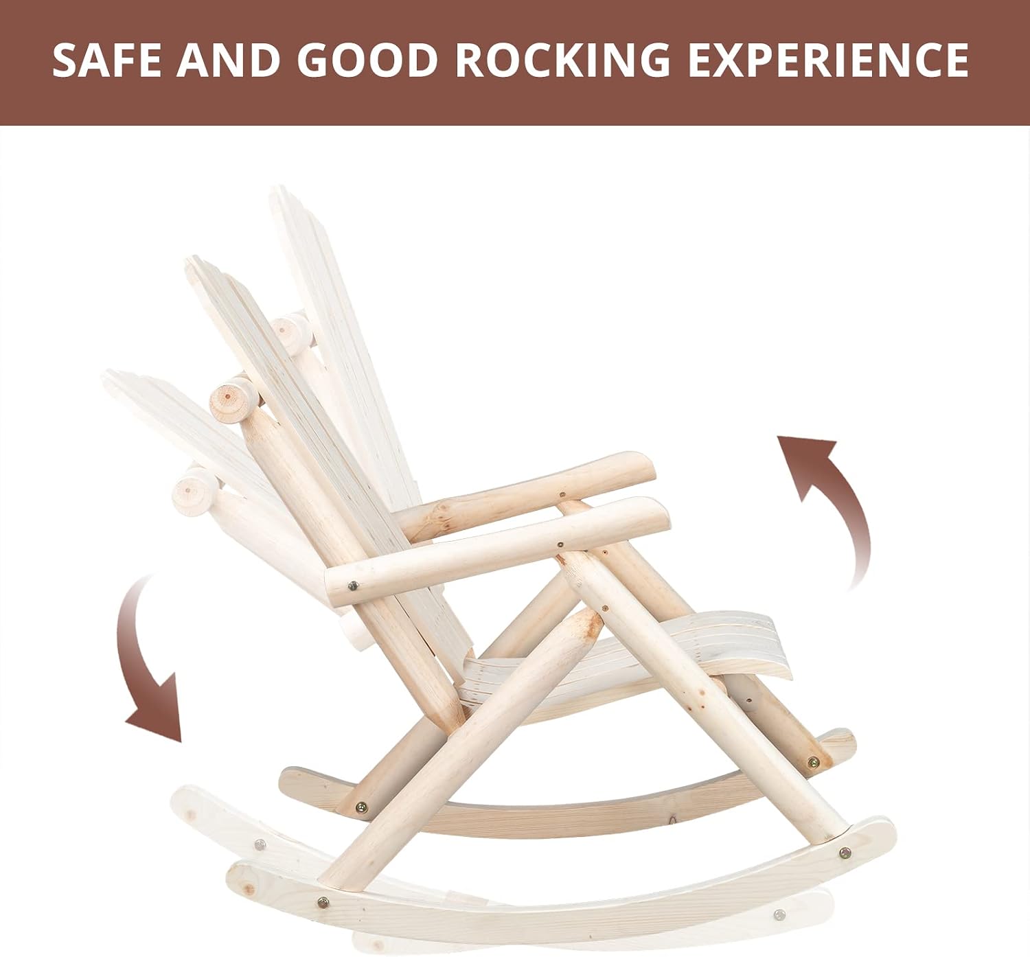 Outvita Wooden Rocking Chair Set of 2, Fir Log Adirondack Rocker, Outdoor Wood Accent Furniture Lounge Chairs for Garden Patio Backyard Porch (Natural Finish)