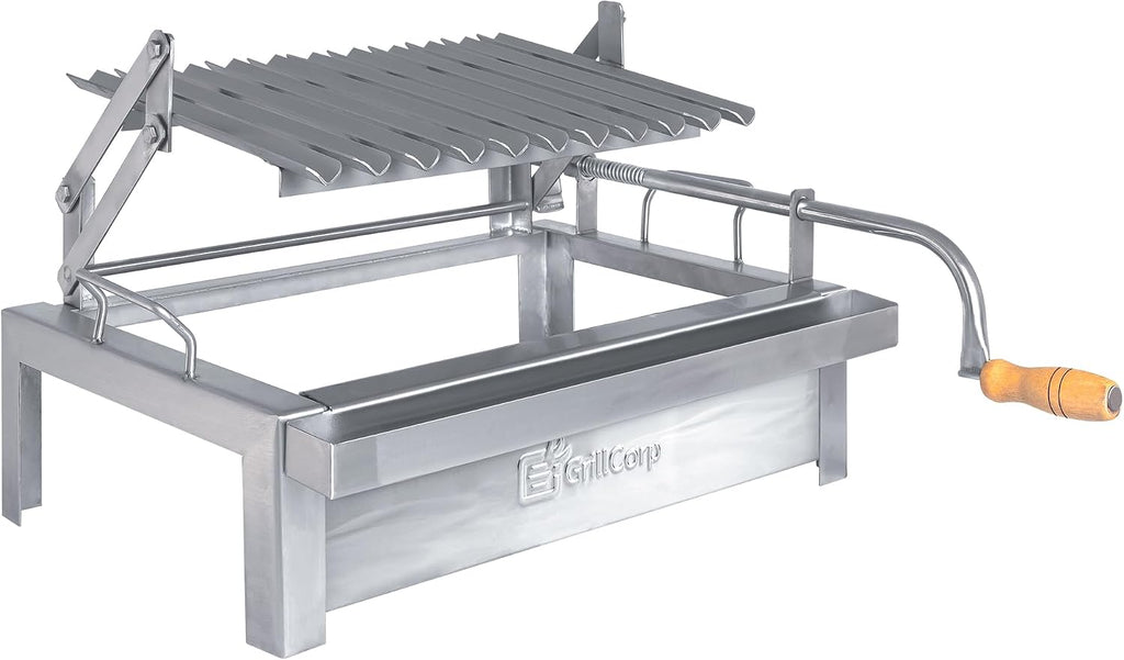Junior Argentine Grill – Portable & Built-in 100% Stainless Steel BBQ with Lifting System & Drip Pan – Fits Junior Grillcorp Roasting Box – Outdoor Cooking & Camping Accessory