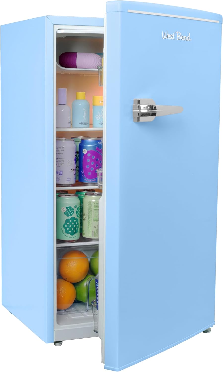 West Bend Mini Fridge for Bedroom, Office, Bar or College Dorm Room, Retro Compact Refrigerator features single door, glass shelves and adjustable temperature control, 3.0-Cu.Ft., Robin's Egg Blue