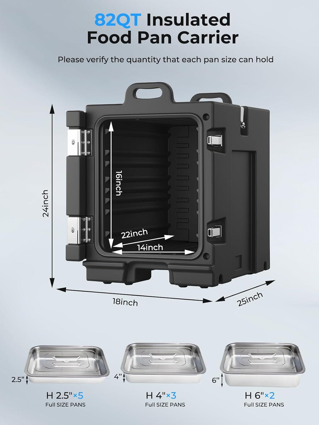 Food Warmer w/Wheels, 82Qt Hot Boxes for Catering, LLDPE Insulated Food Pan Carrier w/Handles, Stackable, Pans (NOT Included), Catering Food Warmers for Parties, Restaurant, Camping