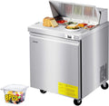 VEVOR Commercial Refrigerator, 28' W Sandwich/Salad Prep Refrigerated Table, Stainless Steel Food Prep Station Fridge with 8 Pan, for Restaurant, Bar, Shop, 7.1 Cu. Ft Refrigerator Single Door, Silver