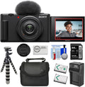 Sony ZV-1F Vlogging Camera | Black Bundle with 64GB Memory Card + Cleaning Cloth + 8' Flexipod + Spare Battery & Charger + Camera Bag + 5-Piece Cleaning Kit (8 Items)