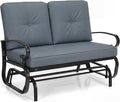 Giantex Outdoor Glider Bench, Patio 2 Person Loveseat with Removable Cushion, Thick Padded Seat, Stable Steel Frame, 400Lbs Capacity, Outside Glider Swing Chair for Deck, Poolside, Yard, Porch (Grey)