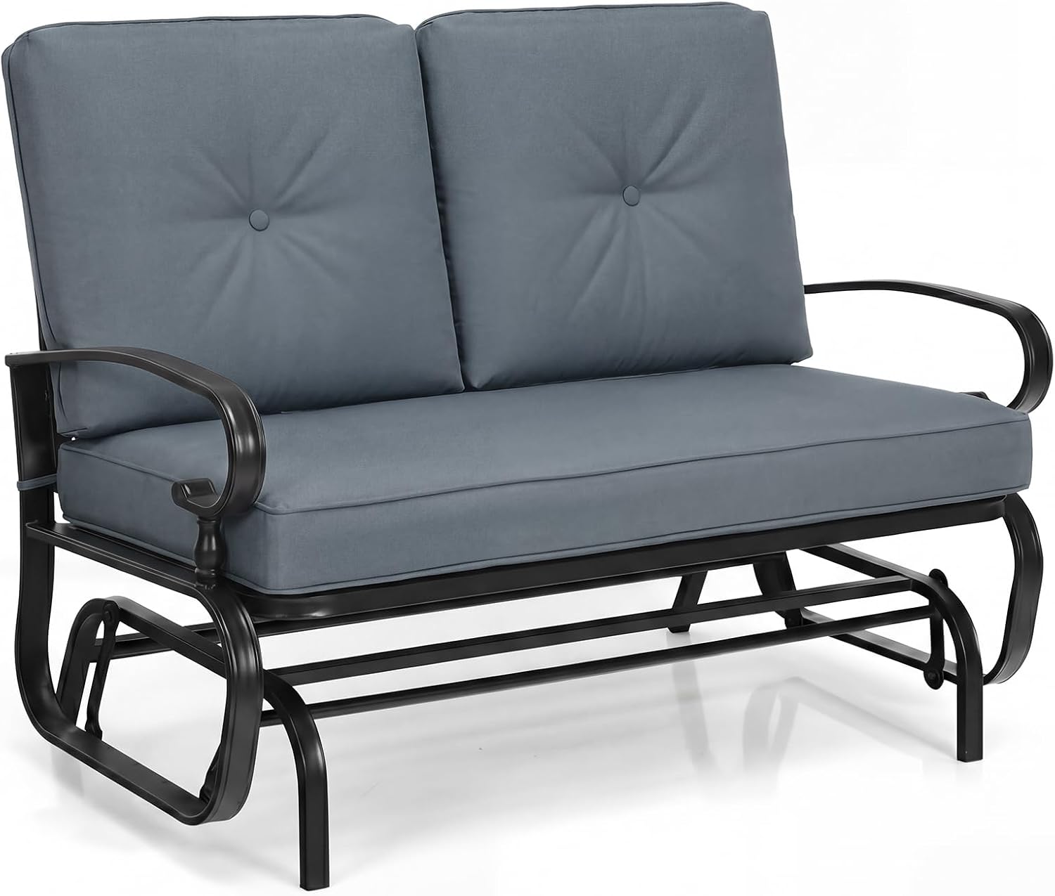 Giantex Outdoor Glider Bench, Patio 2 Person Loveseat with Removable Cushion, Thick Padded Seat, Stable Steel Frame, 400Lbs Capacity, Outside Glider Swing Chair for Deck, Poolside, Yard, Porch (Grey)