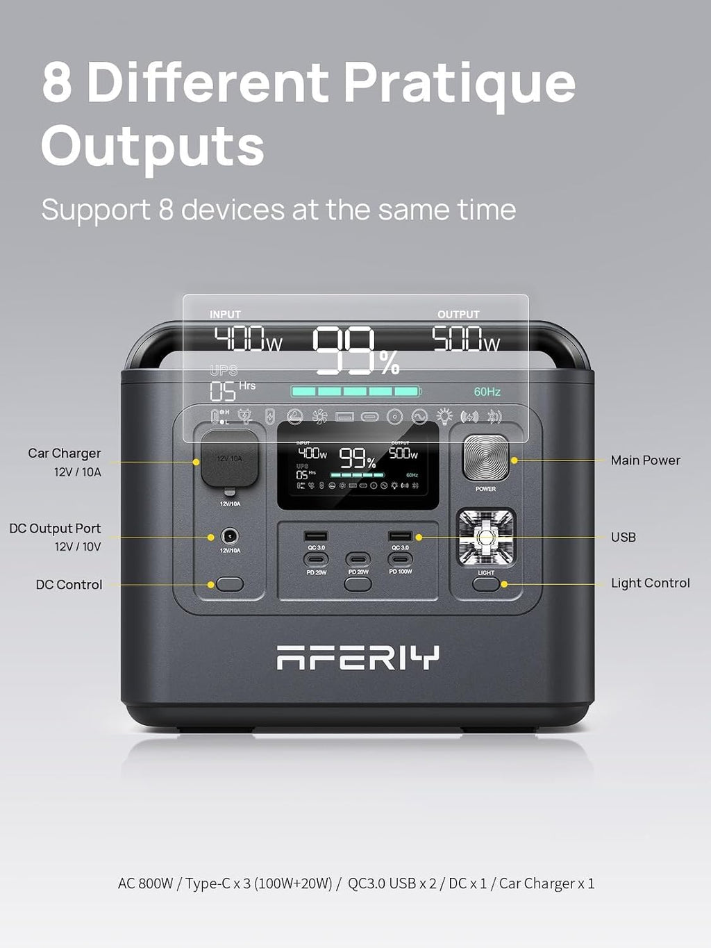AFERIY Nomad800 Power Station, with 200W ETFE Foldable bracket Solar Panels, 512Wh Solar Generator for Camping, CPAP, RVs