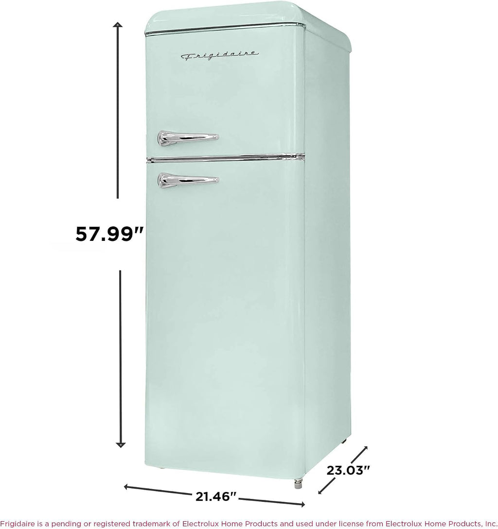 Frigidaire, 2 Door Apartment Size RETRO Refrigerator with Top Freezer, Chrome Handles, 7.5 cu ft, GREEN