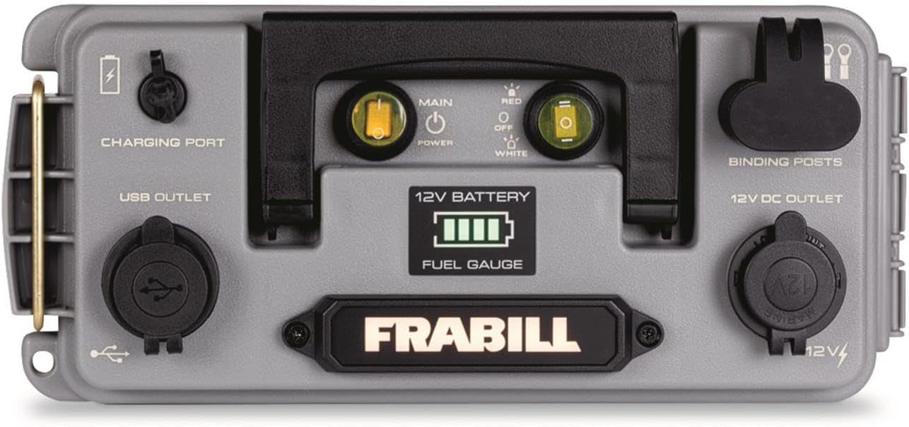 Frabill Pow'R Source Storage Box | Water Resistant Lightweight and Portable Power 12V 10 AH Power Source and Storage Box, Gray