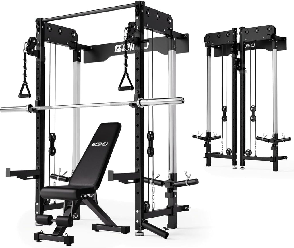 WM3-V4 Folding Squat Rack, Wall Mounted Power Rack with Dual Independent Pulley System, Functional Trainer with 5 Adjustable Function Modes for Space Saving