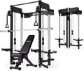 WM3-V4 Folding Squat Rack, Wall Mounted Power Rack with Dual Independent Pulley System, Functional Trainer with 5 Adjustable Function Modes for Space Saving