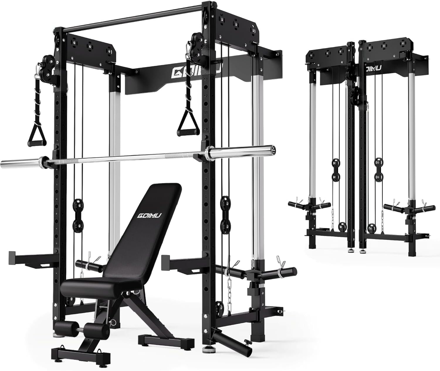 WM3-V4 Folding Squat Rack, Wall Mounted Power Rack with Dual Independent Pulley System, Functional Trainer with 5 Adjustable Function Modes for Space Saving