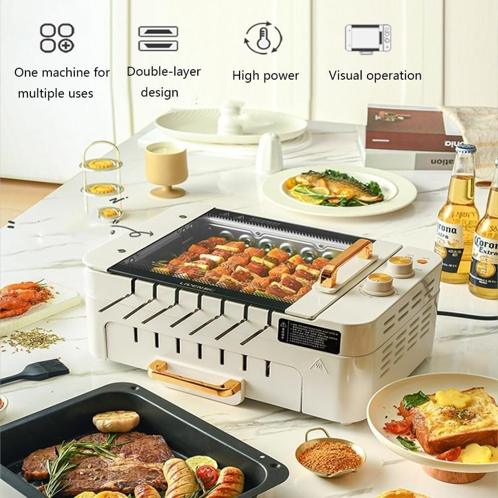 Automatic Rotating Grill,Multifunctional Electric Grill,1000w Household Grill,Three Modes 0-30 Minute Timer,With Removable Grill Plate,Grill And Lid,Home,Outdoor Use