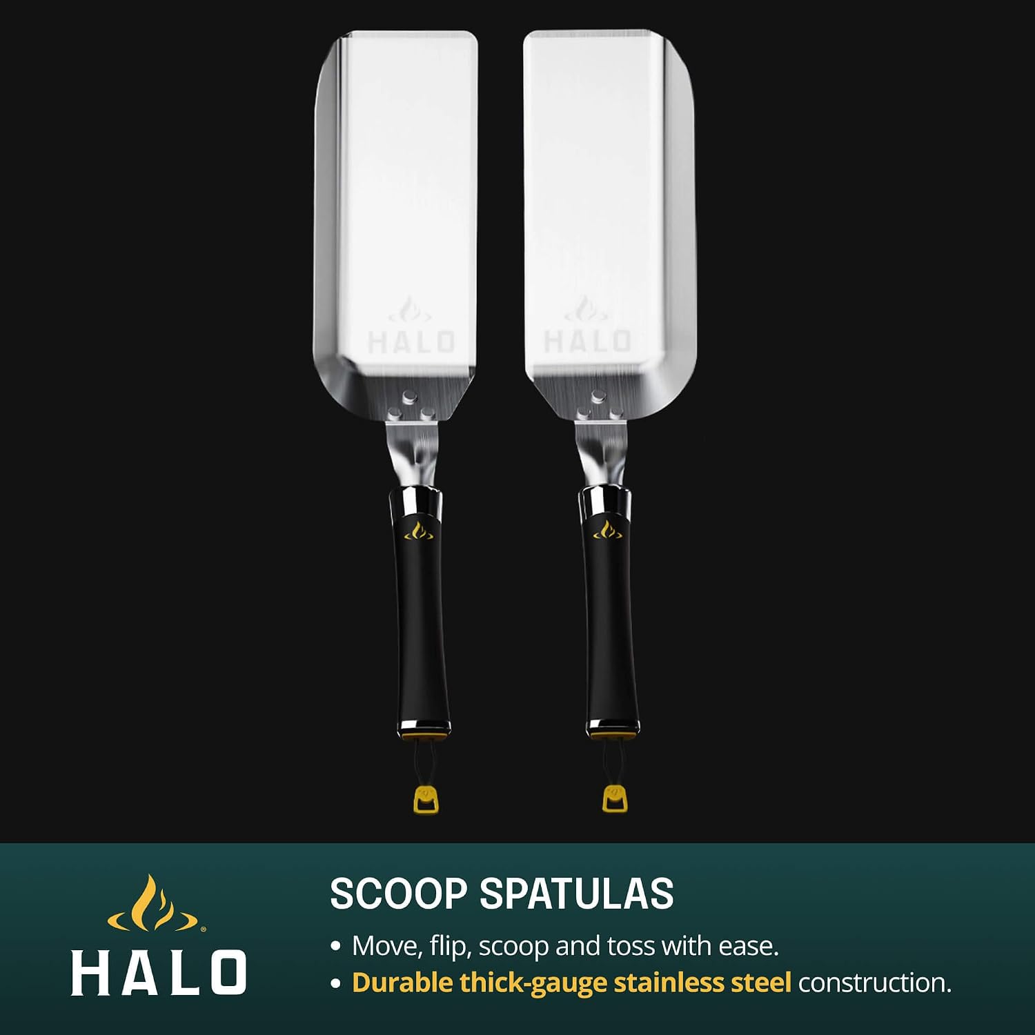 HALO Elite 8-Piece Ultimate Griddle Kit | 2 Scoop Spatulas, 2 Spatulas, Scraper Squeegee, Tongs, 2 Squeeze Bottles | Stainless Steel Accessories with Magnetic Handles | HZ-3025