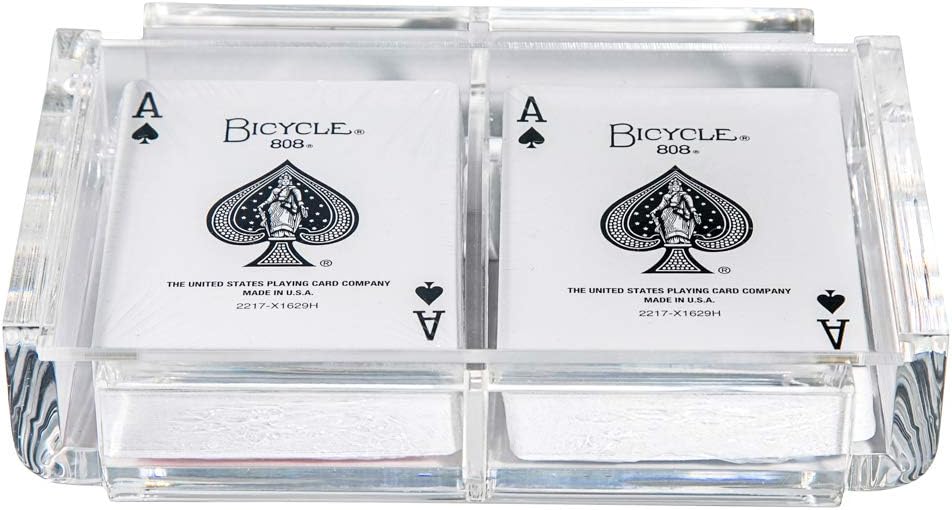 Modern Elegant Playing Card Deck Holder Tray with 2 Decks of Playing Cards in Unique Stylish Deluxe Acrylic Box with Color lid (Clear)