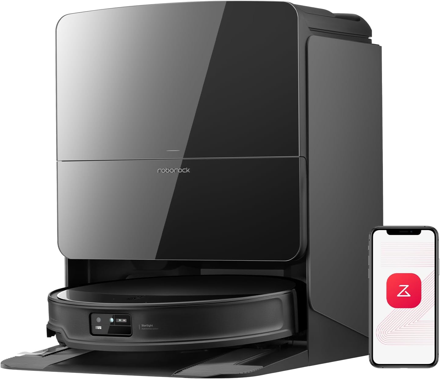 roborock Saros 10R Robot Vacuum and Mop, 22,000 Pa Suction, Zero-Tangling, 3.14'' Ultra Slim, FlexiArm Riser Technology for Carpet & Floor, Corner & Edge Cleaning, Self-Emptying, Hot Air Drying, Black