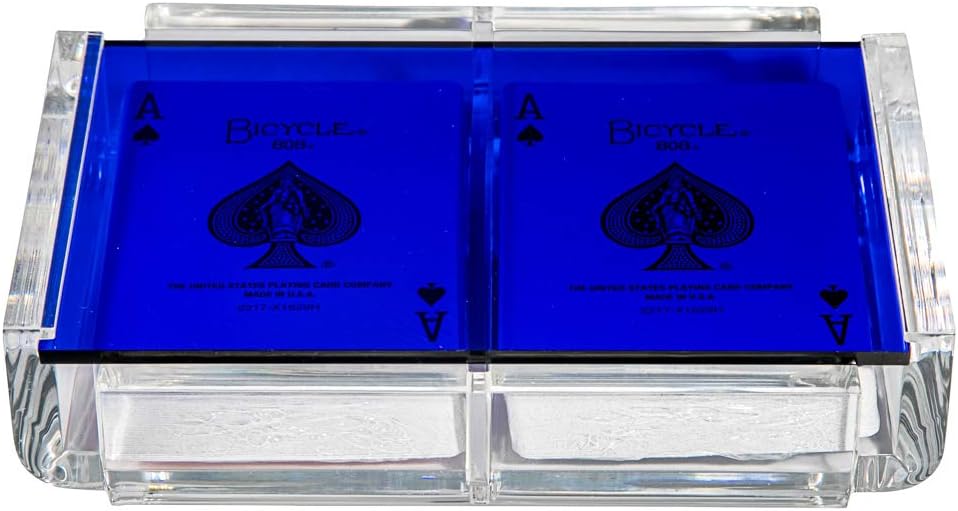Modern Elegant Playing Card Deck Holder Tray with 2 Decks of Playing Cards in Unique Stylish Deluxe Acrylic Box with Color lid (Blue)