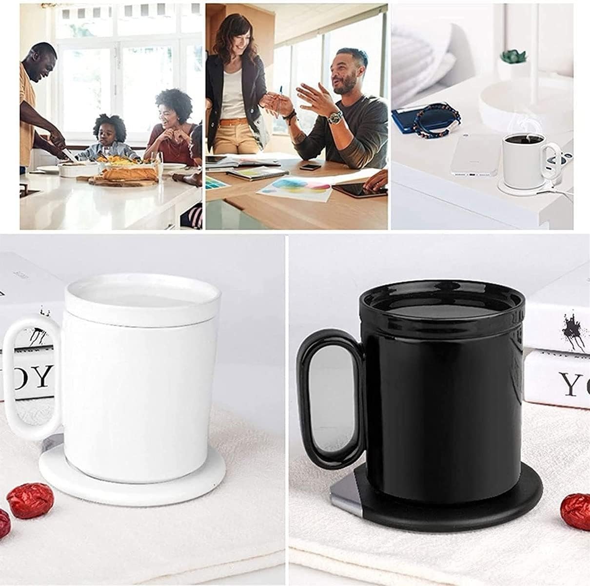 Coffee Mug Warmer Electric Coffee Warmer for Home Office for Warming Coffee Beverage Milk Tea and Hot Chocolate Wireless Heating Cup (Color : White)