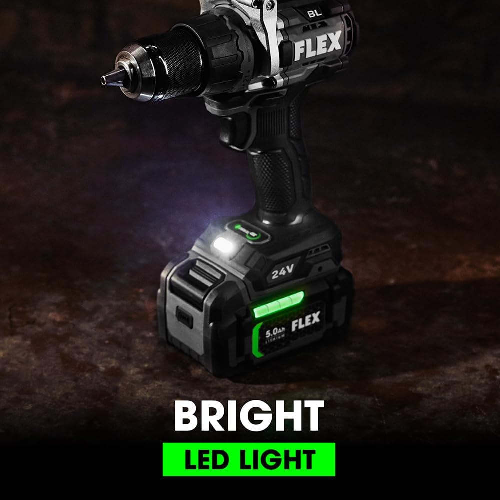 FLEX 24V Brushless Cordless 1/2-Inch 1,400 In-Lbs Torque 2-Speed Drill Driver Turbo Mode Kit with 2.5Ah, 5.0Ah Lithium Batteries and 160W Fast Charger - FX1171T-2B