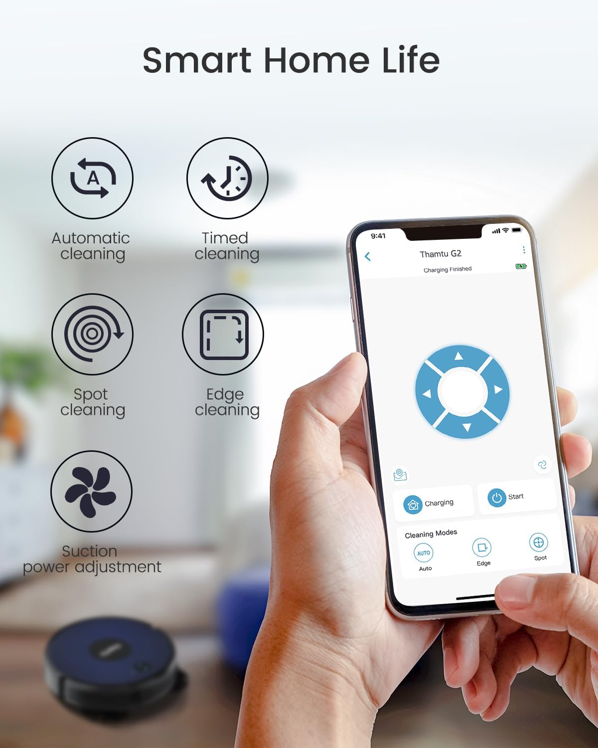 Robot Vacuum and Mop Combo, 100Min Runtime, APP&Voice Control, Ultra-Thin, Tangle-Free, Self-Charging Robotic Vacuum Cleaner, Good for Pet Hair, Hard Floor and Medium-Pile Carpet