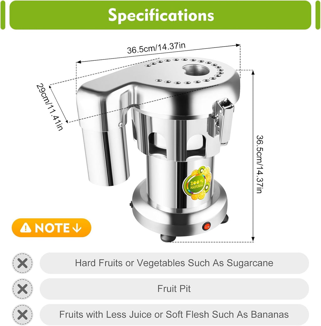 Automatic Pulp Separation Juicer, Stainless Steel Juice Extractor with 2800 RPM, 370W Electric Juicer with Deep Feed Chute and Low Noise Design for Family & Restaurant