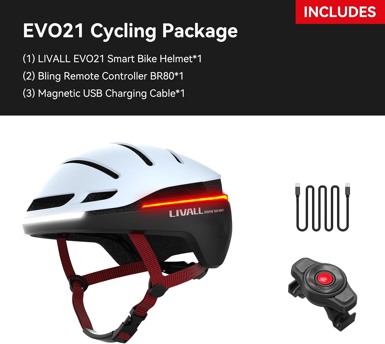 LIVALL EVO21 Smart Bike Helmet with Light, Smart Helmet with Wide-Angle Light | Turn Signals | Brake Warning Light | Fall Detection, Bike Helmets for Men Women, Bicycle Helmet for Urban Commuter