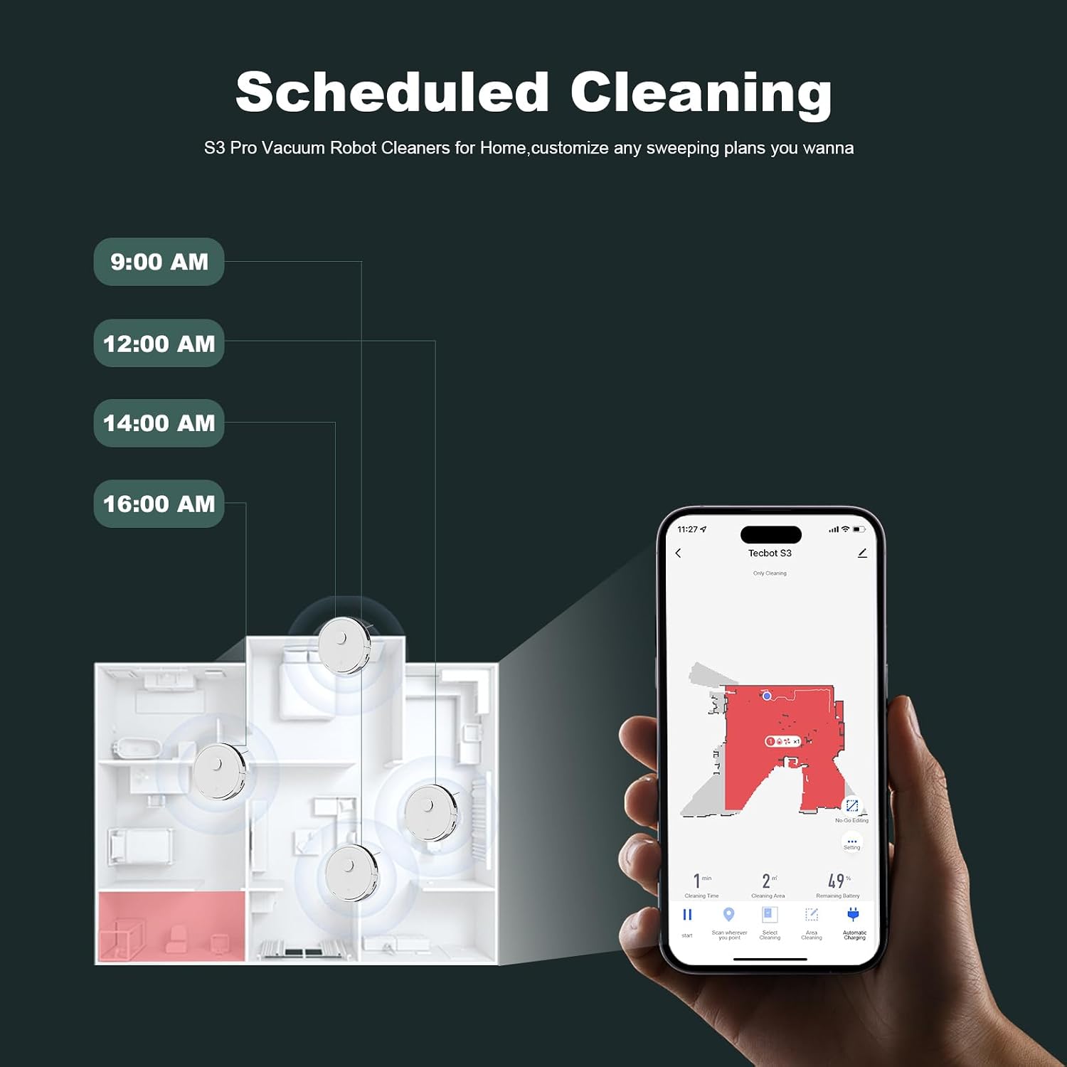 TECBOT S3 PRO Robotic Vacuum Cleaner and mop, LiDAR Navigation, 150mins Runtime&4,000Pa Suction, Automatic Charging Robot Vacuum Cleaner, WiFi,App,Alexa, Ideal for Hard Floor, Pet Hair,White