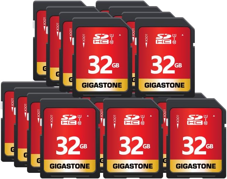 GIGASTONE 32GB SD Card 20-Pack UHS-I U1 Class 10 SDHC Memory Card High-Speed Full HD Video Compatible with Canon Digital Camera, SPYPOINT TACTACAM WOSPORTS Trail Camera, with 20 Mini Cases