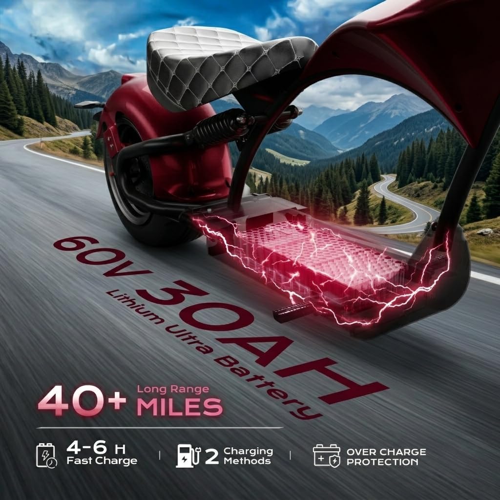 eAhora M1P 2000W Electric Motorcycle for Adults,37MPH 60V 30Ah Large Battery 40 Miles Range,Dual Hydraulic Brakes Full Suspension,Street Legal Electric Motorcycle for Commuting