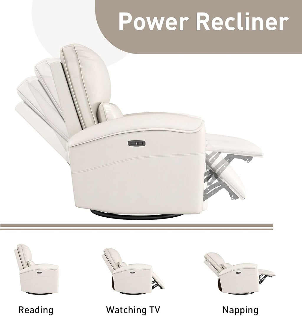 Bonzy Home Power Swivel Rocker Recliner Chair with USB Port, 23.2' Wide Seat, Fixed Lumbar Support, Upholstered Glider Chair for Nursery Living Room, Beige