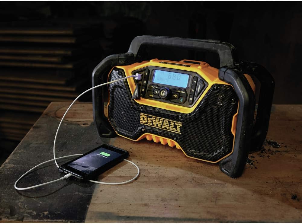 DEWALT 12V/20V MAX Portable Bluetooth Radio, Cordless, 100 ft Range, 3.5' Subwoofers, Jobsite (DCR028B)