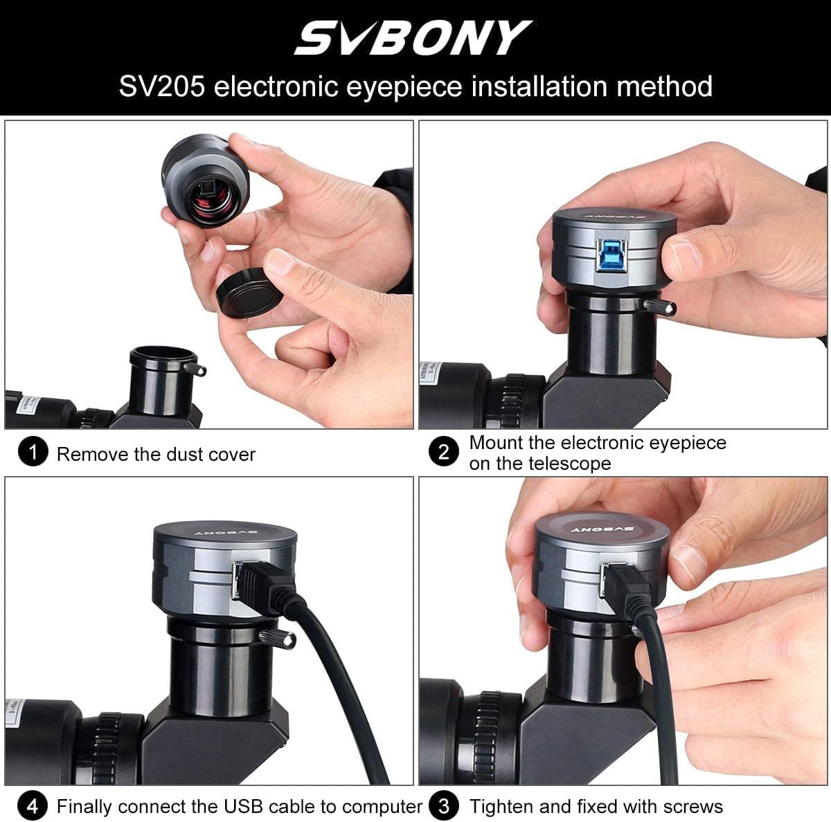 SVBONY SV205 Astrophotography Camera, 1.25' 7.05MP IMX415 Sensor, Built-in Detachable UV/IR Filter, USB3.0 CMOS Telescope Camera with 1.25' Barlow Lens 2X with Multi Coated Broadband Green Film