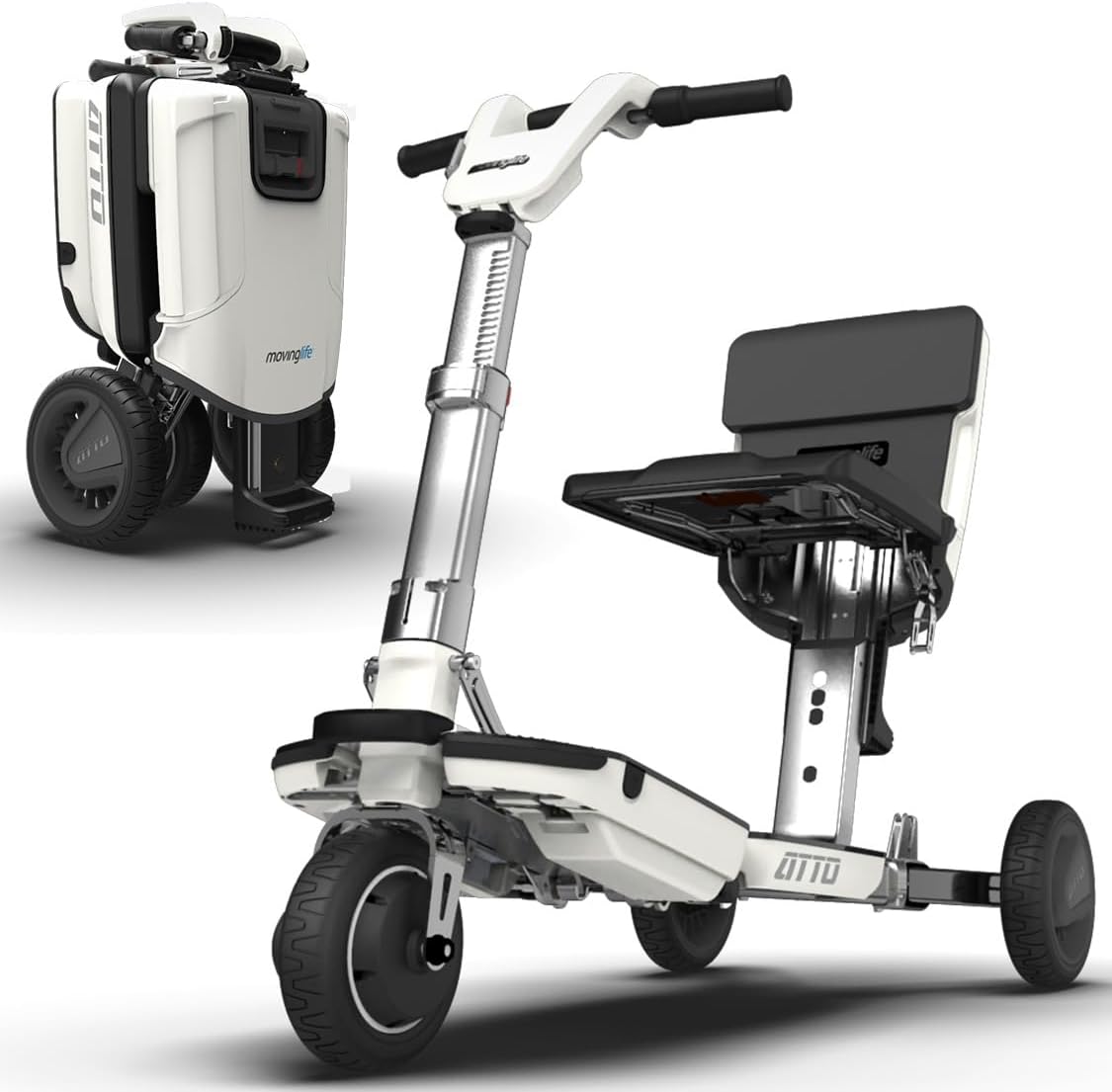 ATTO Folding Travel Powered Mobility Scooter by MovingLife, Full-Size Portable Electric Scooter, Lightweight Lithium Battery, Airline Approved