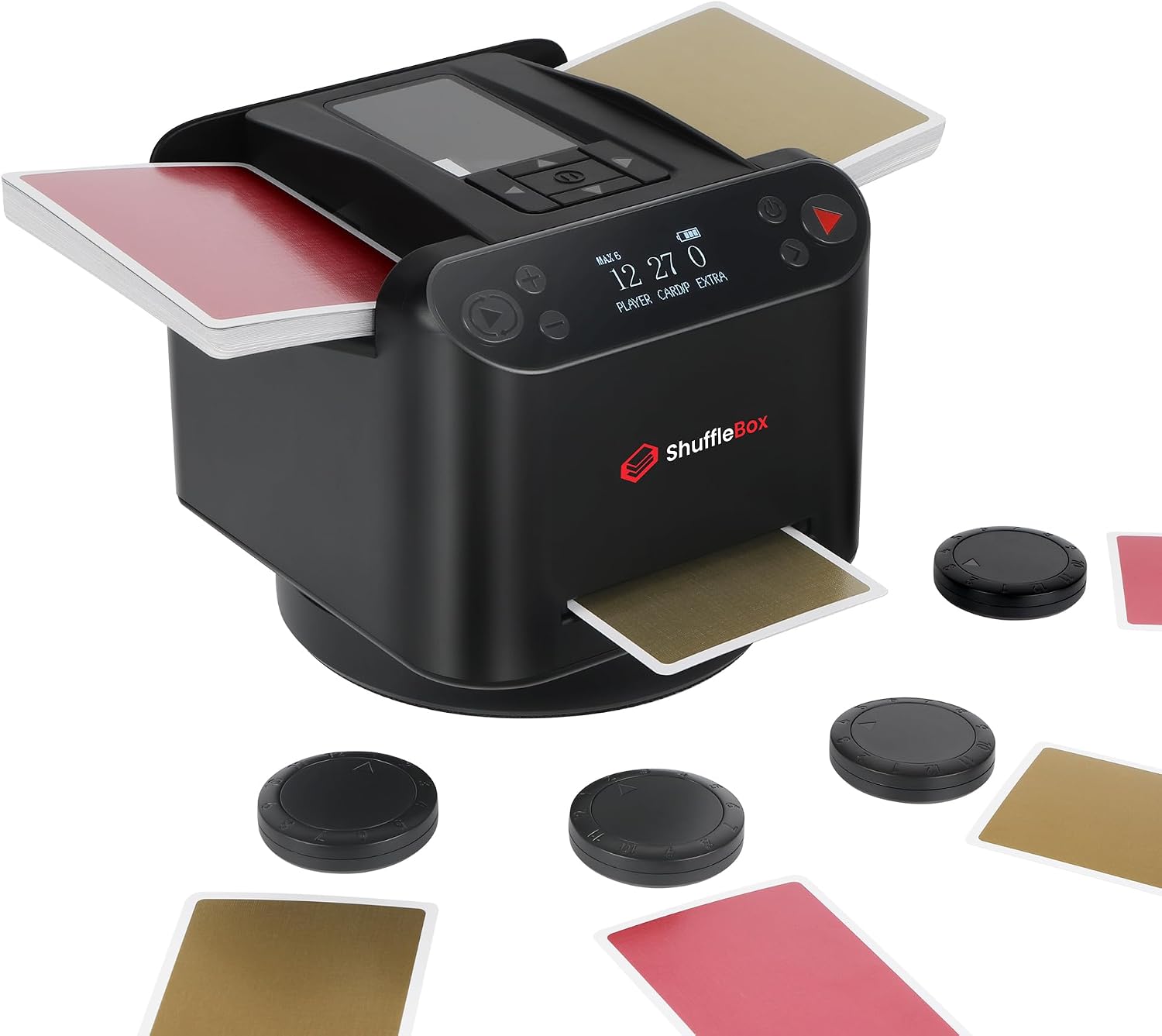 ShuffleBox G1 Pro Automatic Card Shuffler and Dealer 2-in-1, Eletric Shuffling and Dealing Machine All in ONE, Ultra Quiet, Rechargeable, Remote Card Calling, for Board Games and Poker Games (Black)
