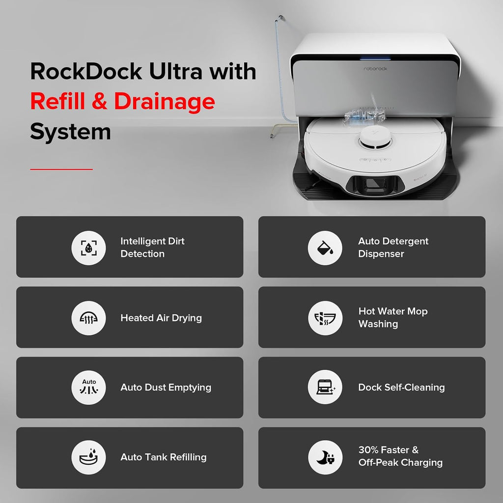 roborock S8 MaxV Ultra with Refill & Drainage System Robot Vacuum and Mop, Check Installation Space First, FlexiArm Design, Auto Mop Wash&Dry 10000Pa Suction, Obstacle Avoidance, 20mm Auto Mop Lifting