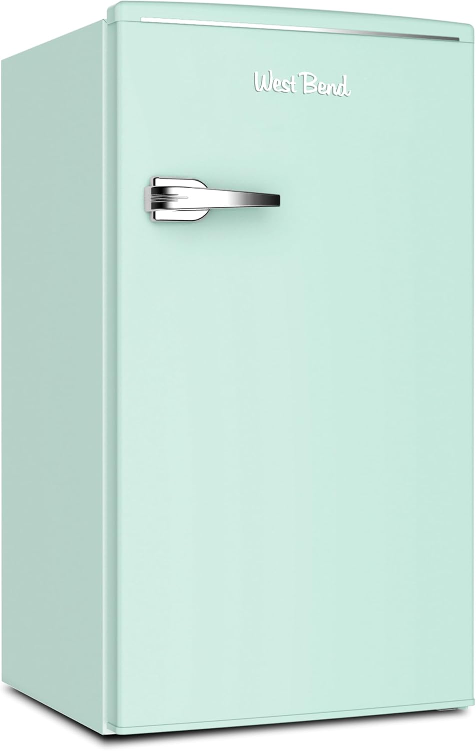 West Bend Mini Fridge for Bedroom, Office, Bar or College Dorm Room, Retro Compact Refrigerator features single door, glass shelves and adjustable temperature control, 3.0-Cu.Ft., Seafoam Green