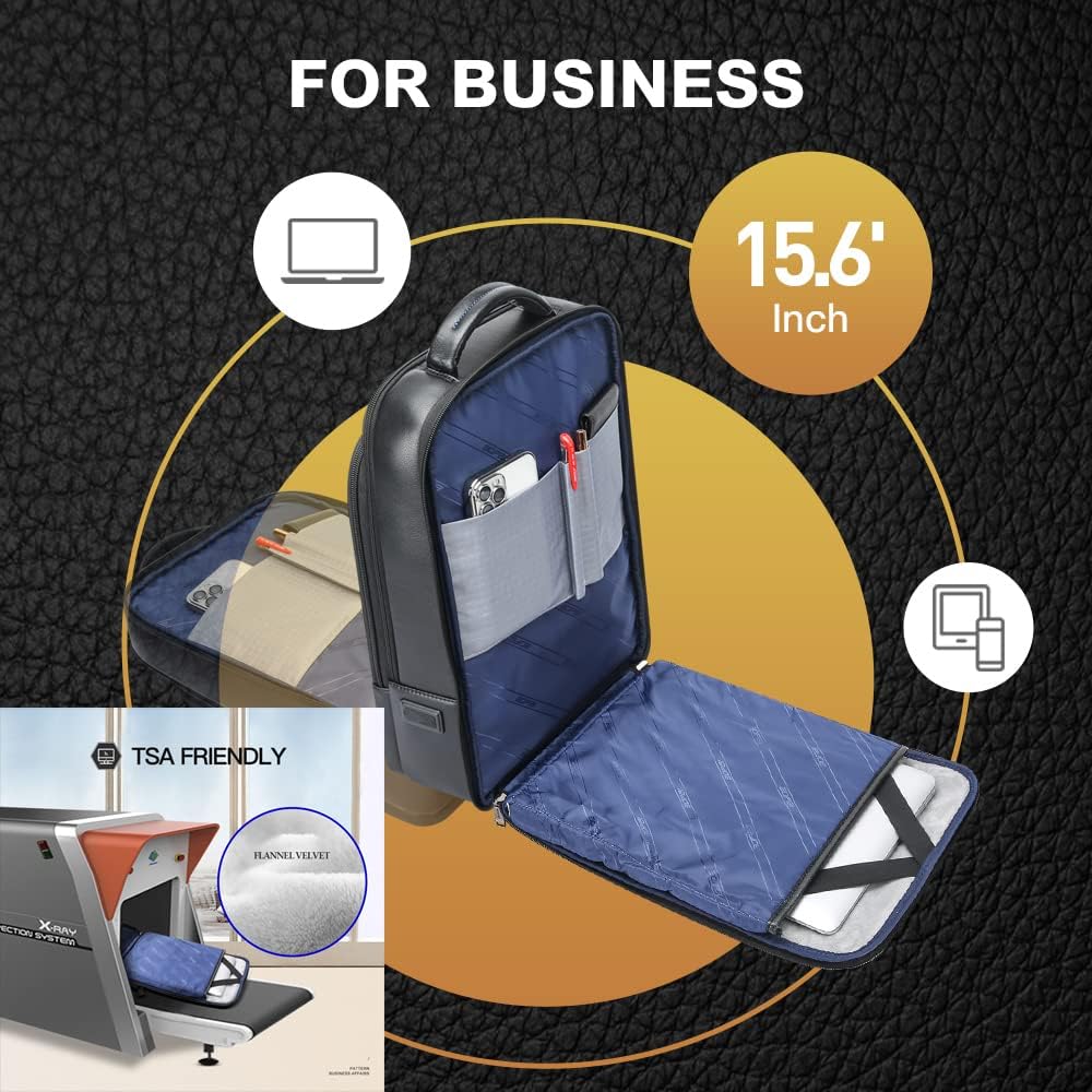BOPai Genuine Leather Backpack for Men Multi-Function Expand 15.6 inch Business Laptop Backpack Travel Smart with USB Charging Backpack Office Black